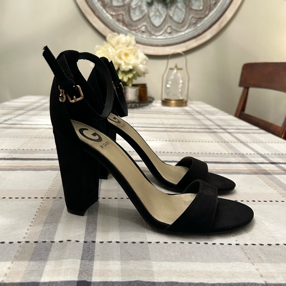 G by Guess Black Suede Heels with G dangle detail